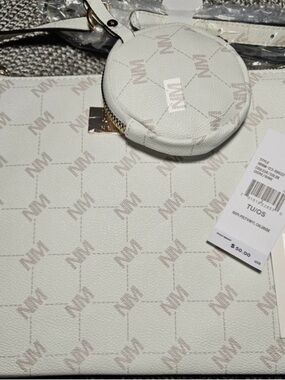 Nicole Miller Cream Monogram Crossbody with Gold Accent